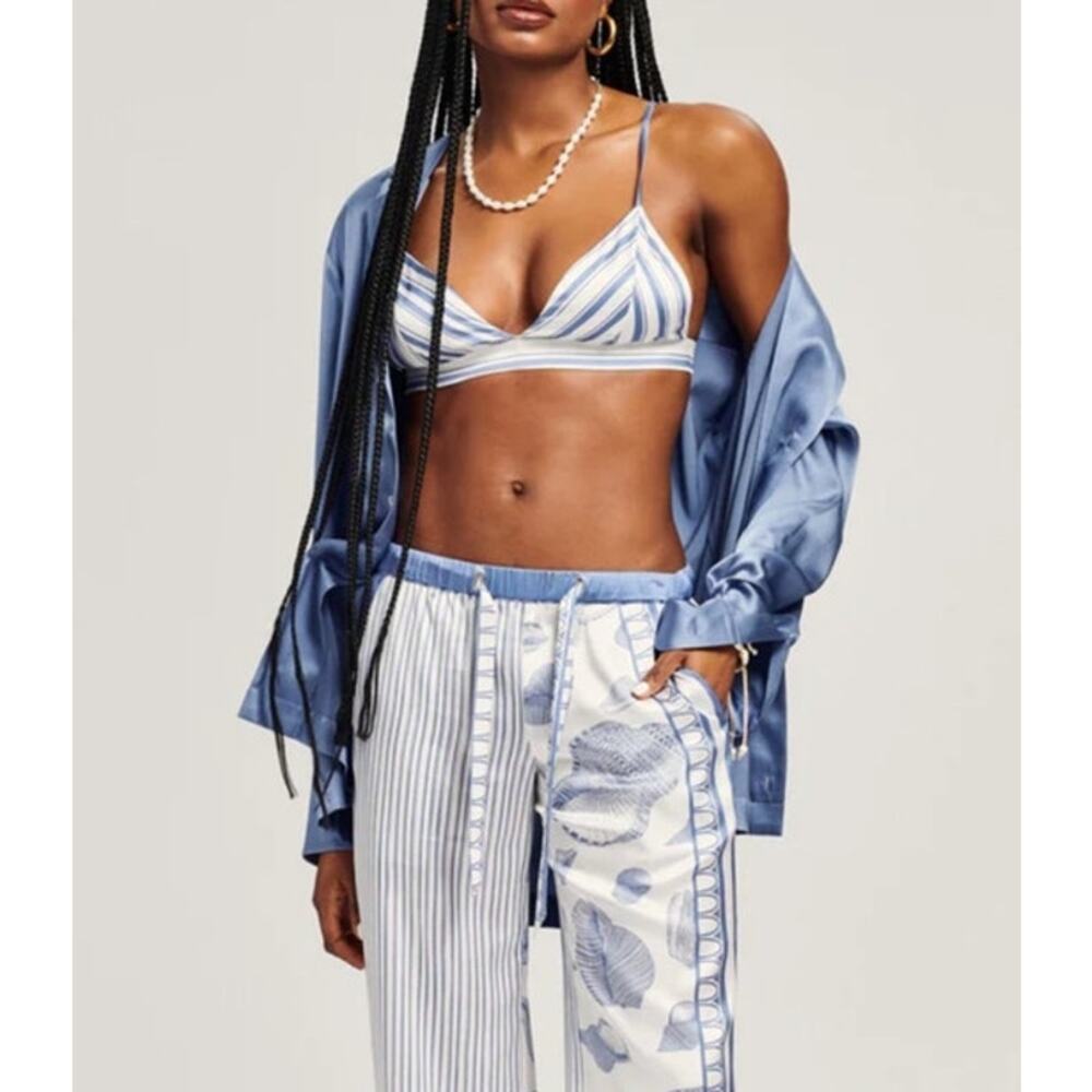 Ser.O.YA Iris Silk Bralette in Blue and White Stripe Size Small NWT Summer Boho - Picture 2 of 4